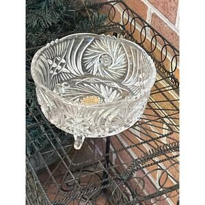 Bleikristall Crystal 3 Toed Footed Candy Bowl Dish W Germany 70s Pinwheel